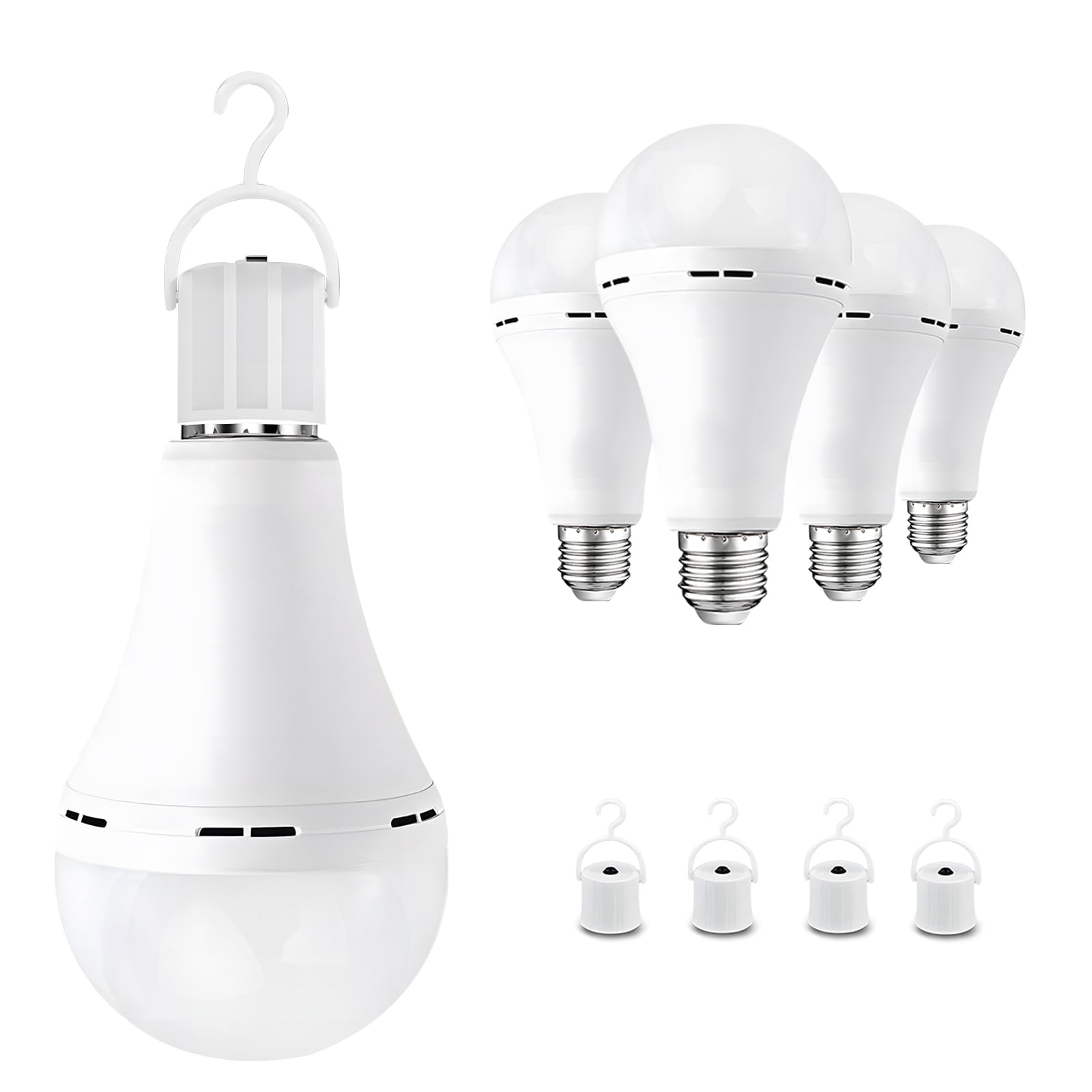 Noger Emergency Rechargeable Light Bulbs 4Pcs, Battery Operated A21 9W, 3000K Warm White, 1200mAh, 4-5 hrs for