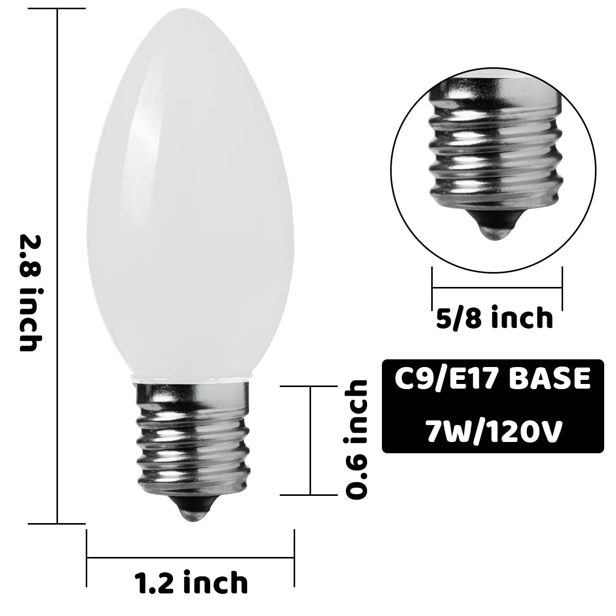 Joiedomi 25 Pack C9 Light Bulb  Replacement Multicolor Light Bulbs For Christmas String Light Outdoor  Indoor  Lawn  Tree  Panel Decor  E17 Candelabra Base  Longer Life 120V 7W
