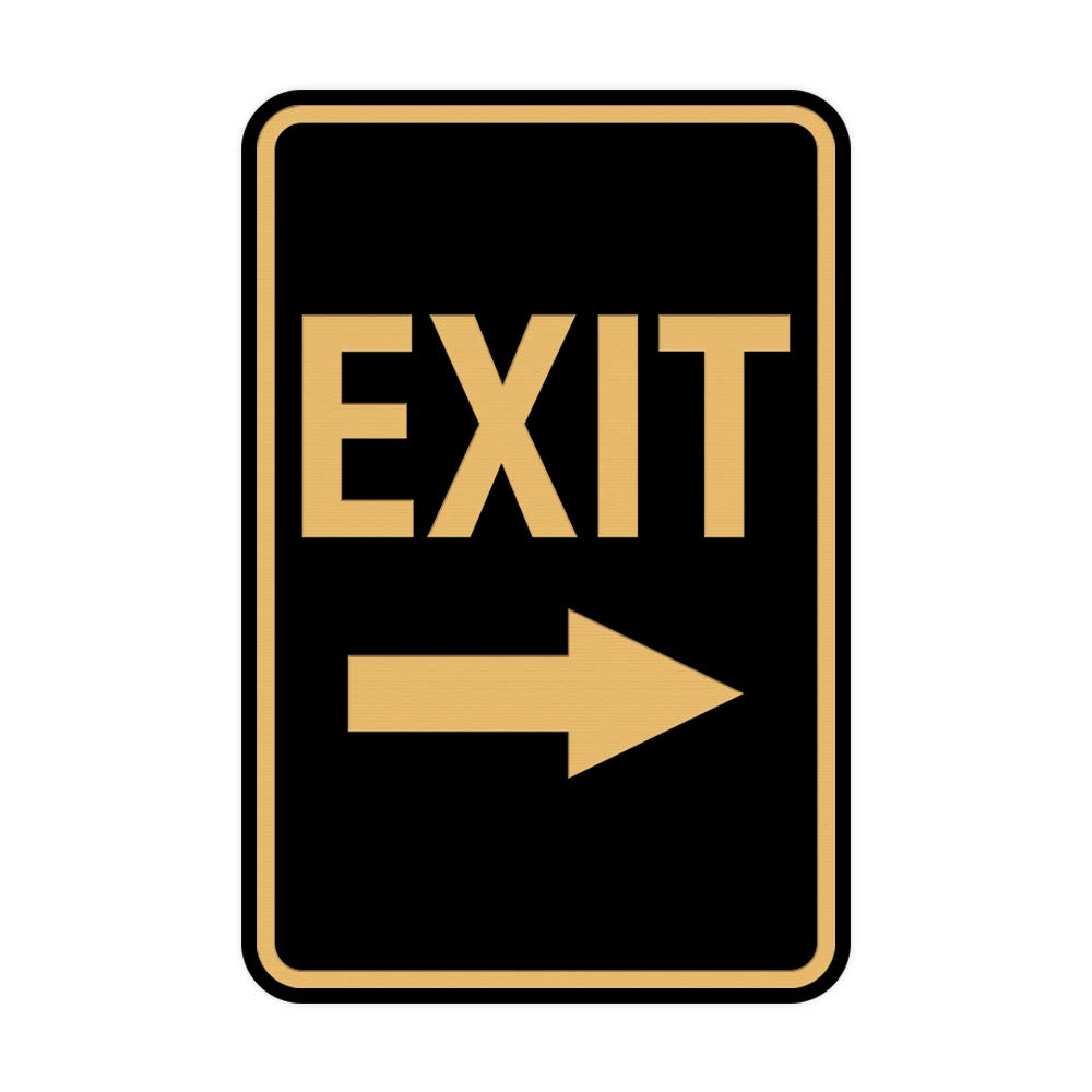Signs ByLITA Portrait Round Exit Right Arrow Sign with Adhesive Tape, Mounts On Flat Surface (Black Gold) - Medium