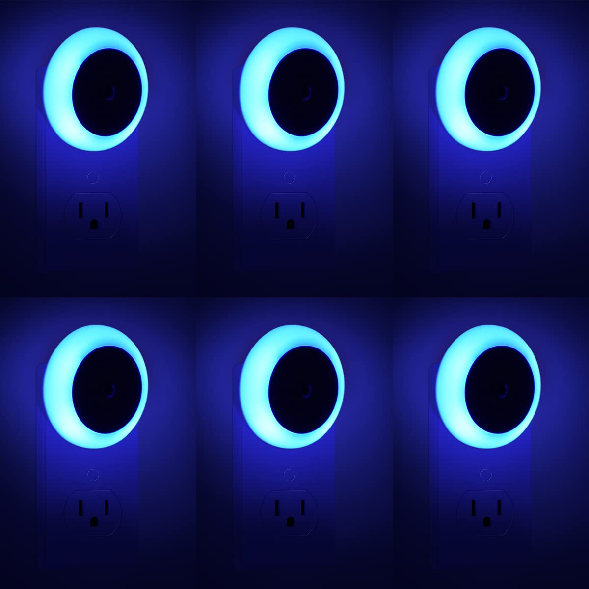 KINUR 6 Pack Blue, LED Night Lights Plug into Wall with Dusk to Dawn sensors, Plug in Night Lights for Kids Room, Bedroom, Bathr