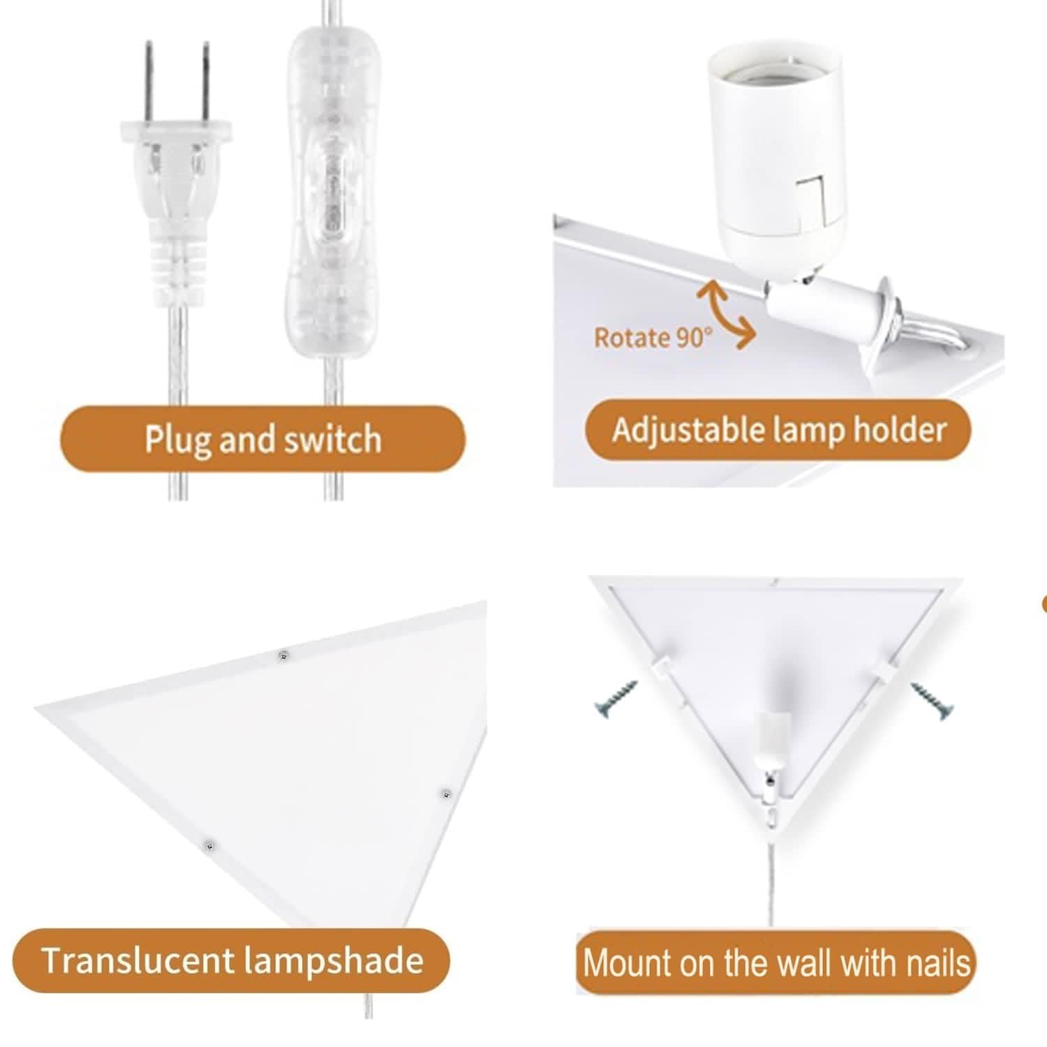 Haultop Corner Lights - Modern Plug-in Metal Ceiling Light, 2 Pack, 8.2FT Cord, Ideal for Living Room, Bedroom, Office