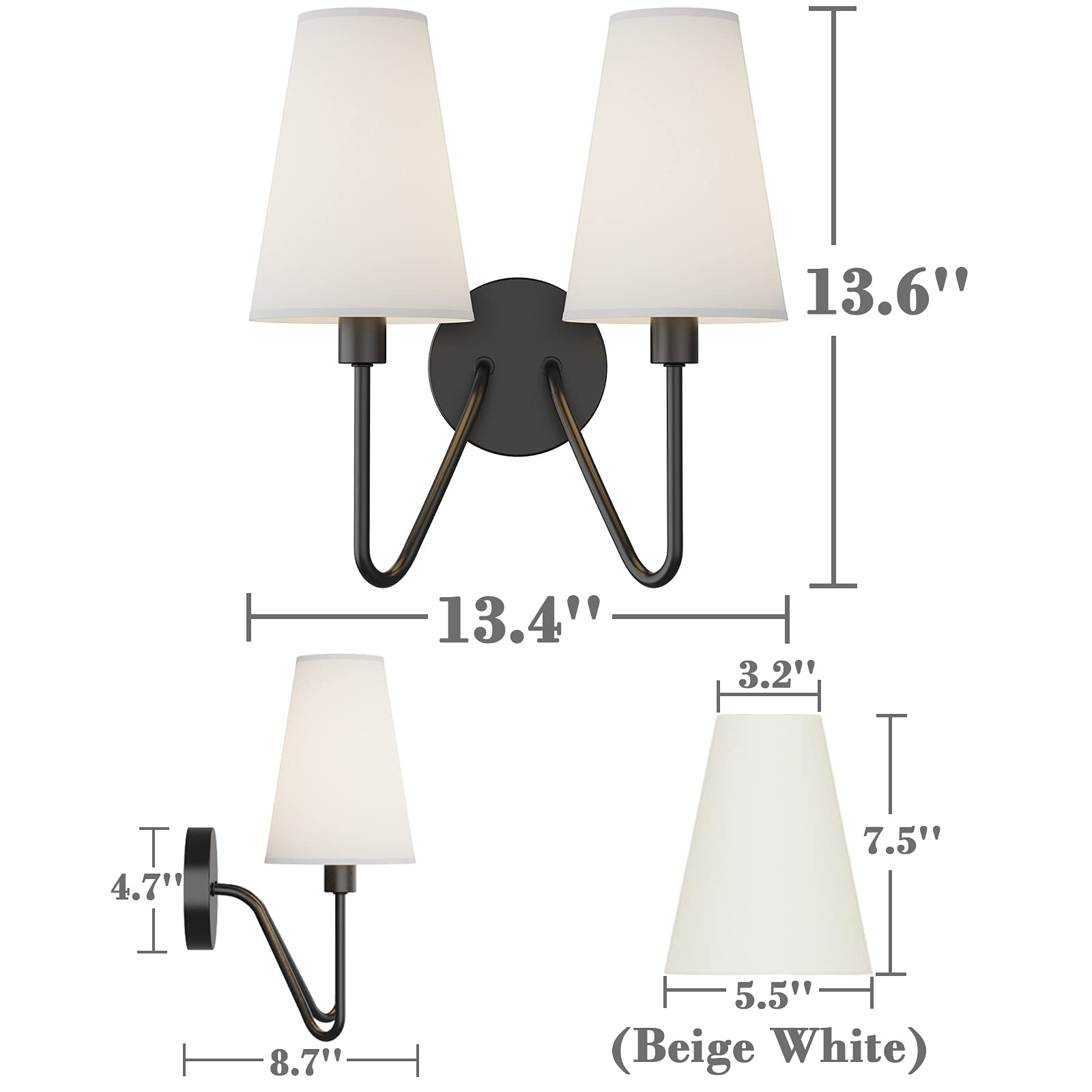 Electro Bp Double Head Classic Black Wall Sconce With Cream Linen Shades E12 80W