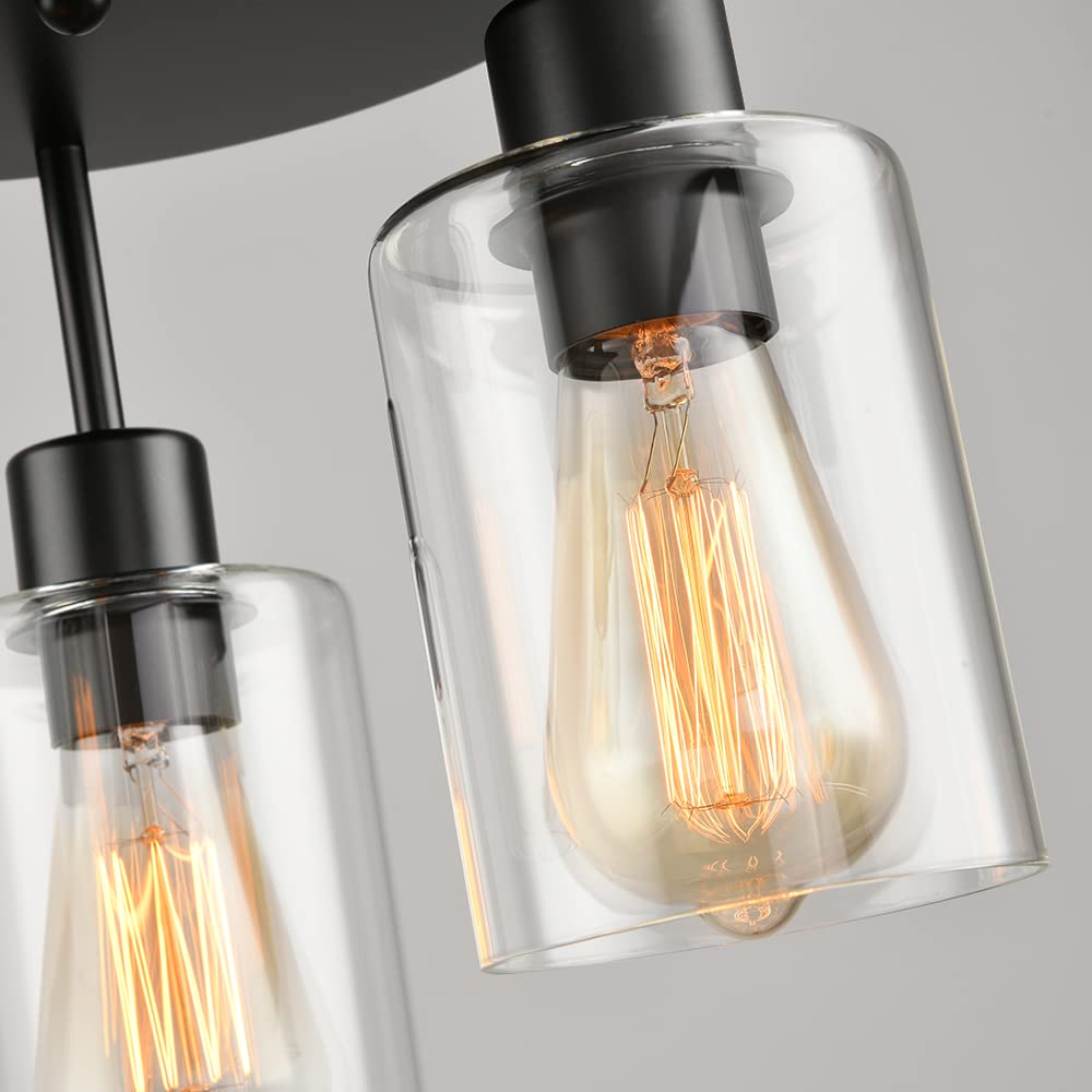 Ihengyanlt 3-Light Industrial Farmhouse Black Matte Light Fixtures Ceiling Mount, With Clear Glass Shades Semi Flush Mount Ceili