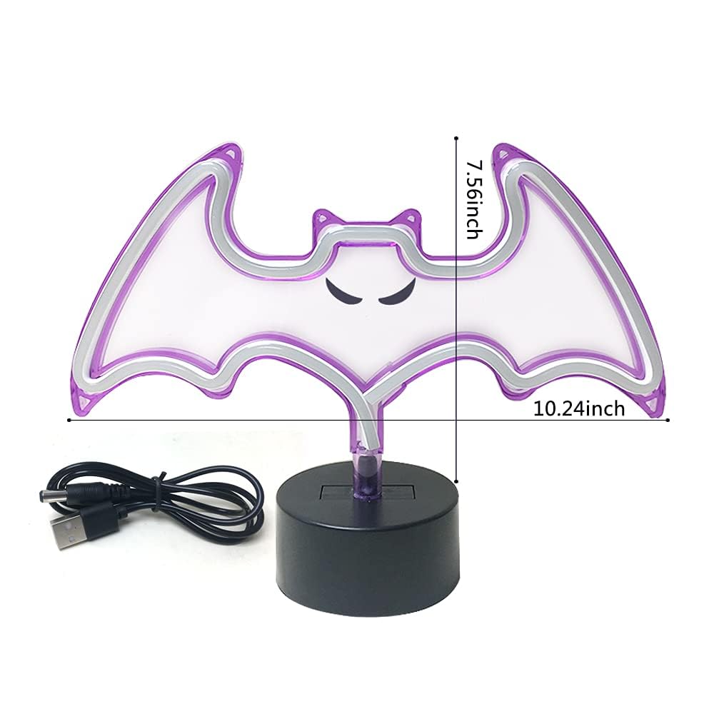 Derdor Halloween Bat Neon Sign, Purple, USB/Battery Powered, Metal, Model RD-027, Decorative Light for Room and Party