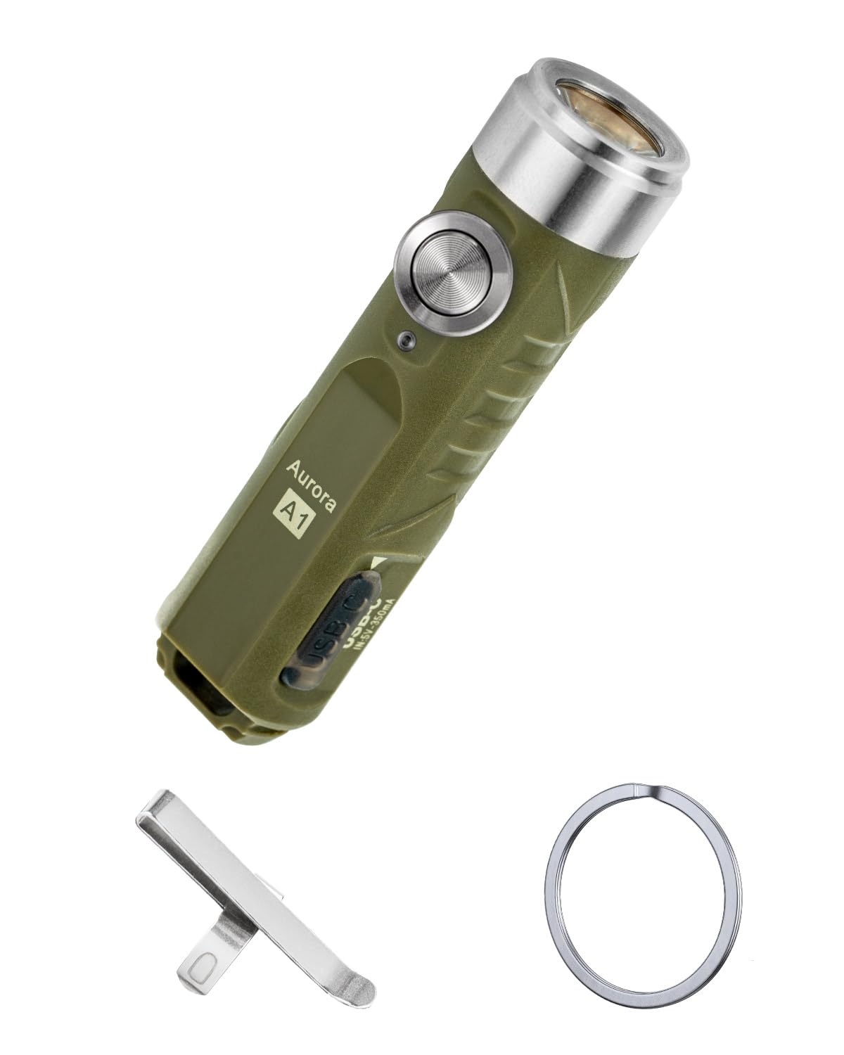 RovyVon Aurora A1 G4 LED Keychain Flashlight, 650 Lumen, Type-C Rechargeable, Military Green