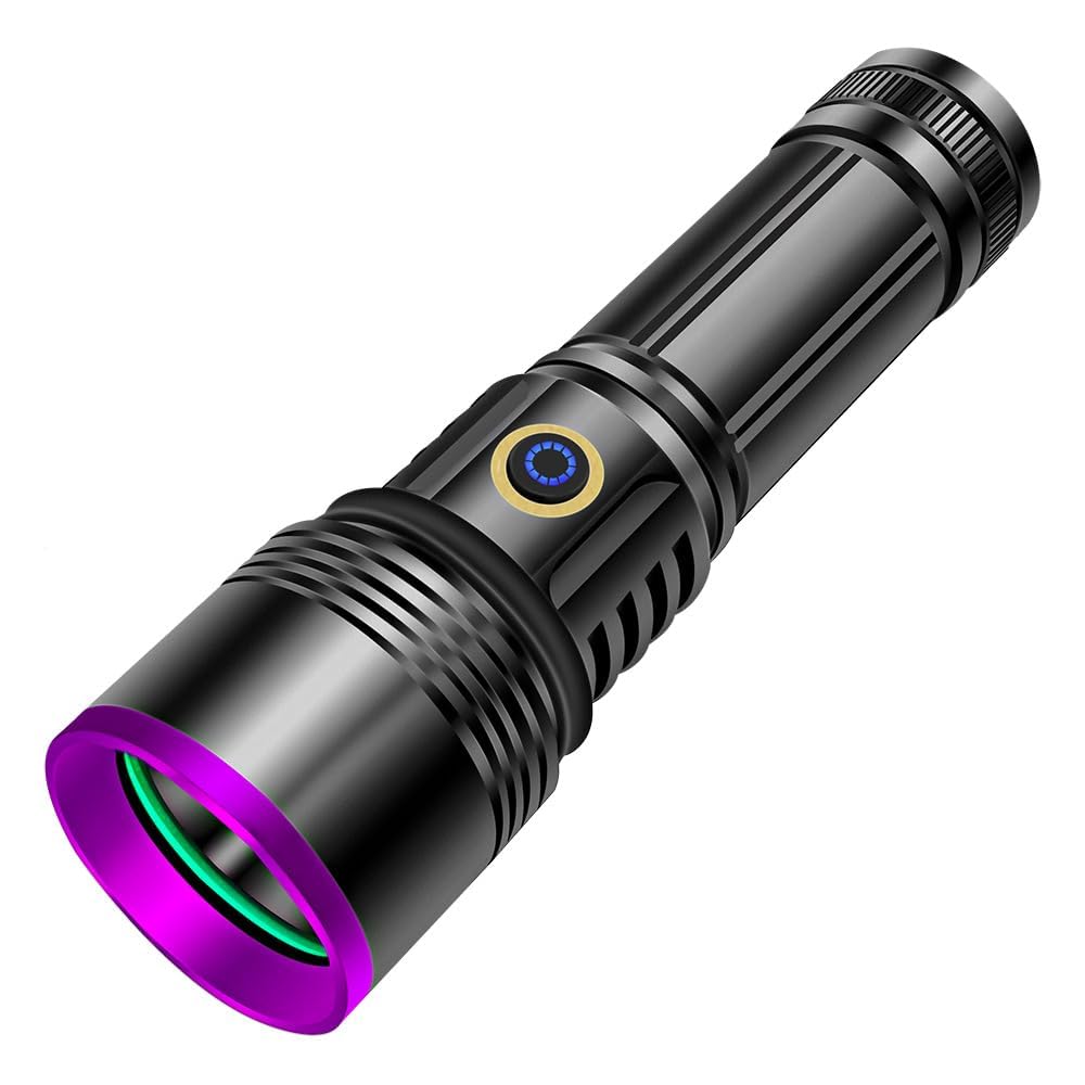 30W 365nm UV Flashlight USB Rechargeable UV Light High Power Black Light Flashlight for Pet Urine Detection, Resin Curing, Miner