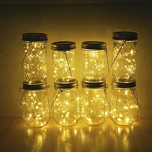 Cynzia 30LED Solar Mason Jar Lights, Waterproof Fairy Lights, 8 Pack, Warm White, Model 248605b8-a0d4-4797-a3ca-d32735