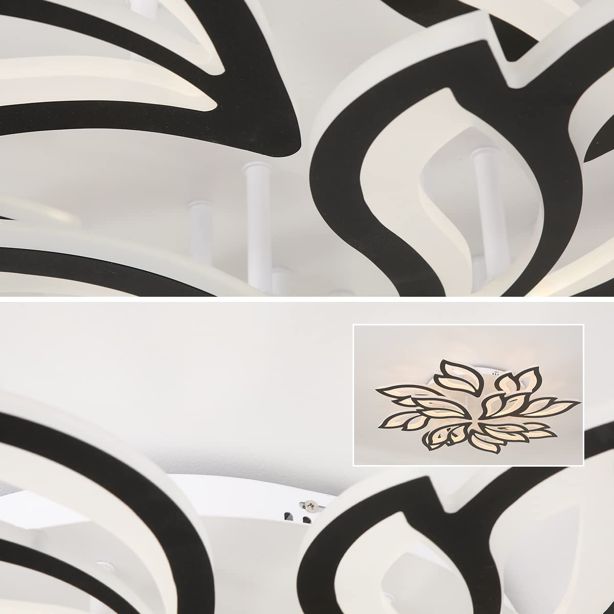 Garwarm Modern Ceiling Light  Dimmable Led Flower Flush Mount Ceiling Lamp  90W Acrylic Petals Ceiling Chandelier Lighting Fixture With Remote Control For Living Room Bedroom Dining Room (Black)