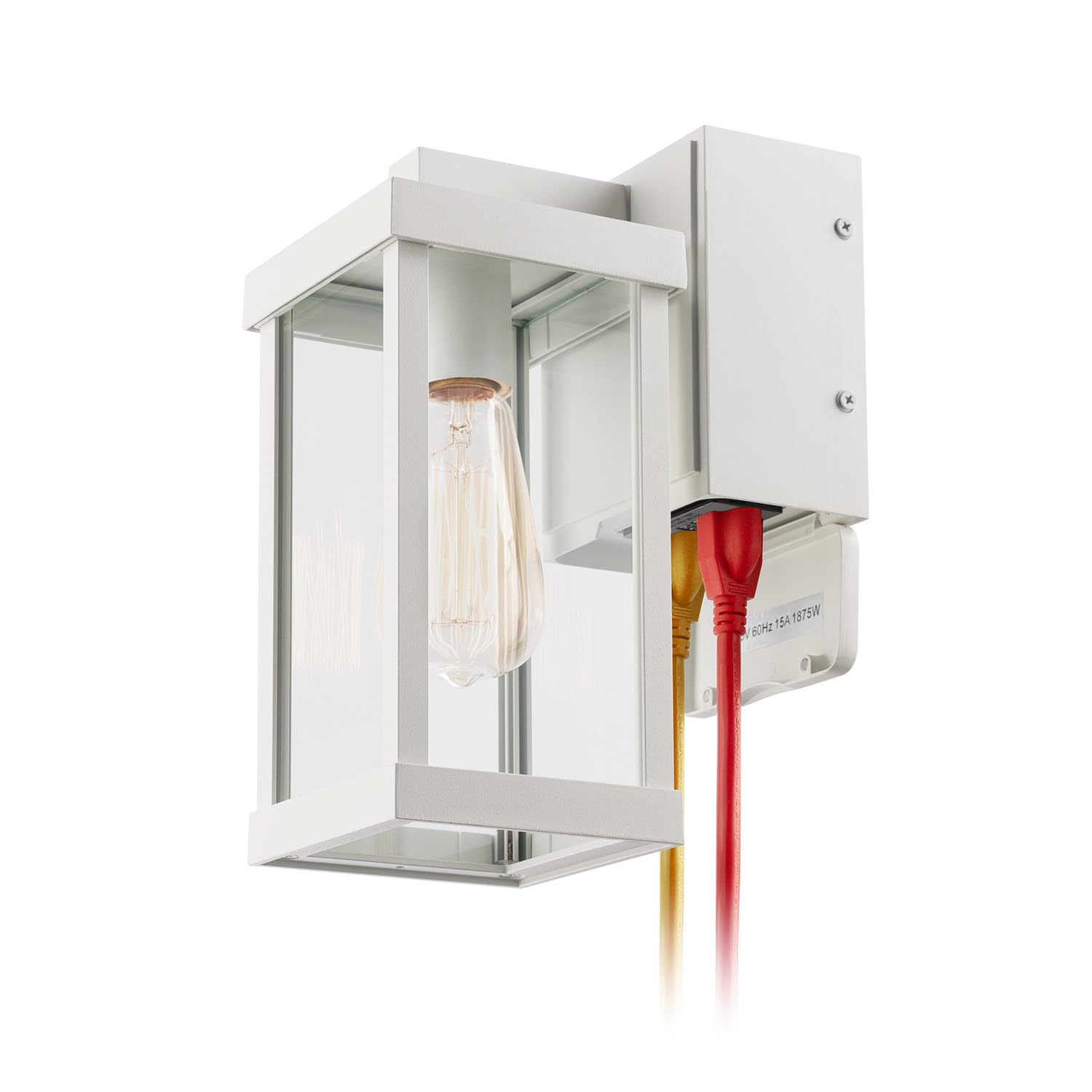 mirrea 11'' Classic Outdoor Wall Sconce with Built-in GFCI Outlet 1 Light in Rectangular Metal Frame and Clear Glass Shade Water