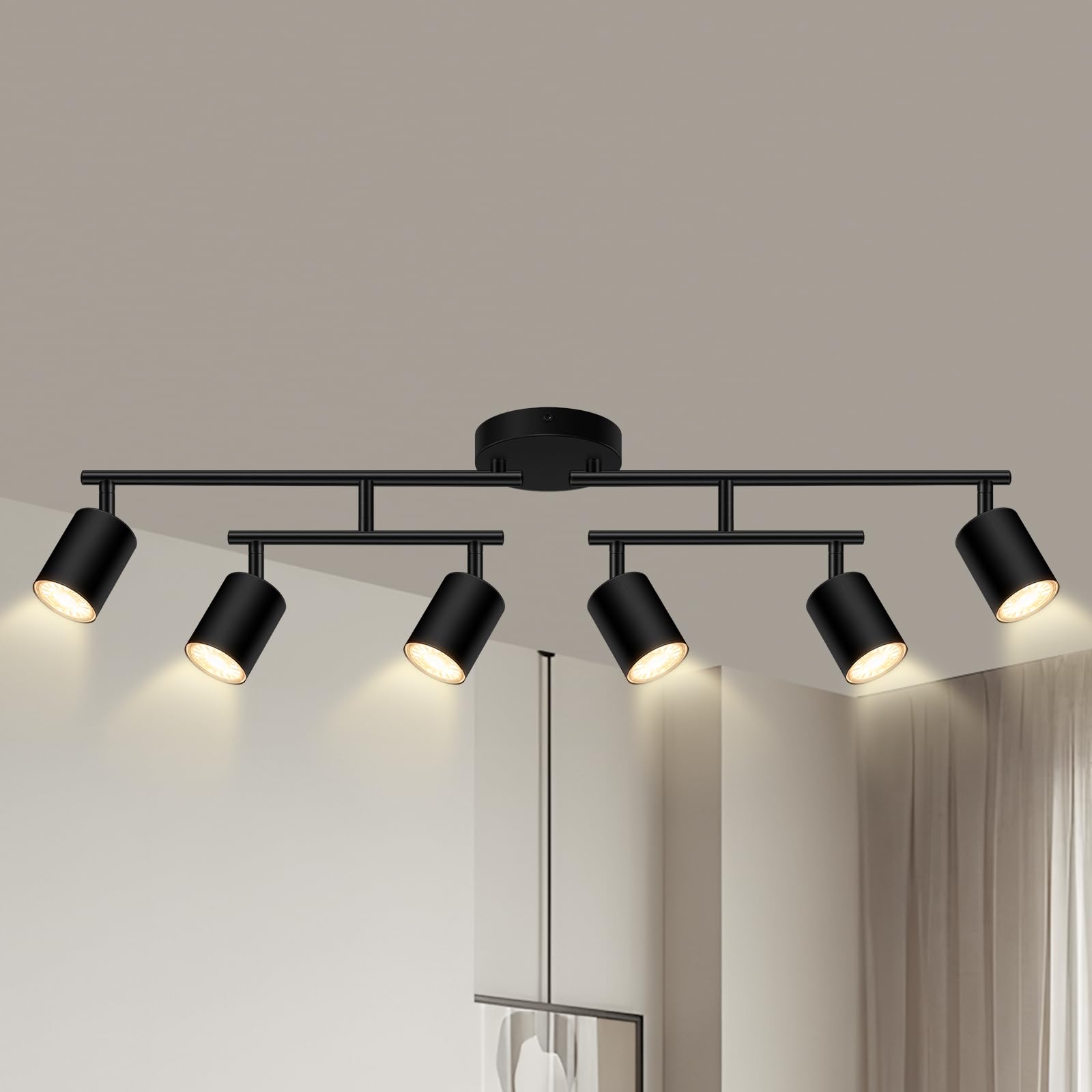 Auquee 6 Light Track Lighting Fixtures Ceiling  Matte Black Kichen Track Lighting Fixtures With Rotatable Light Heads  Upgrade Light Poles  Modern Led Sopt Lights For Kitchen/Hallway  No Gu10 Bulb