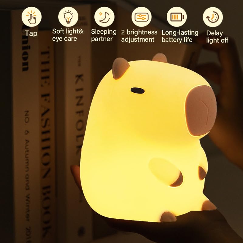 Bestfaith Cute Capybara Night Light  Led Squishy Night Lamp  2 Levels Dimmable Nursery Nightlight  Rechargeable Touch Lamp  Dorm Decor  Funny Gifts (Normal)