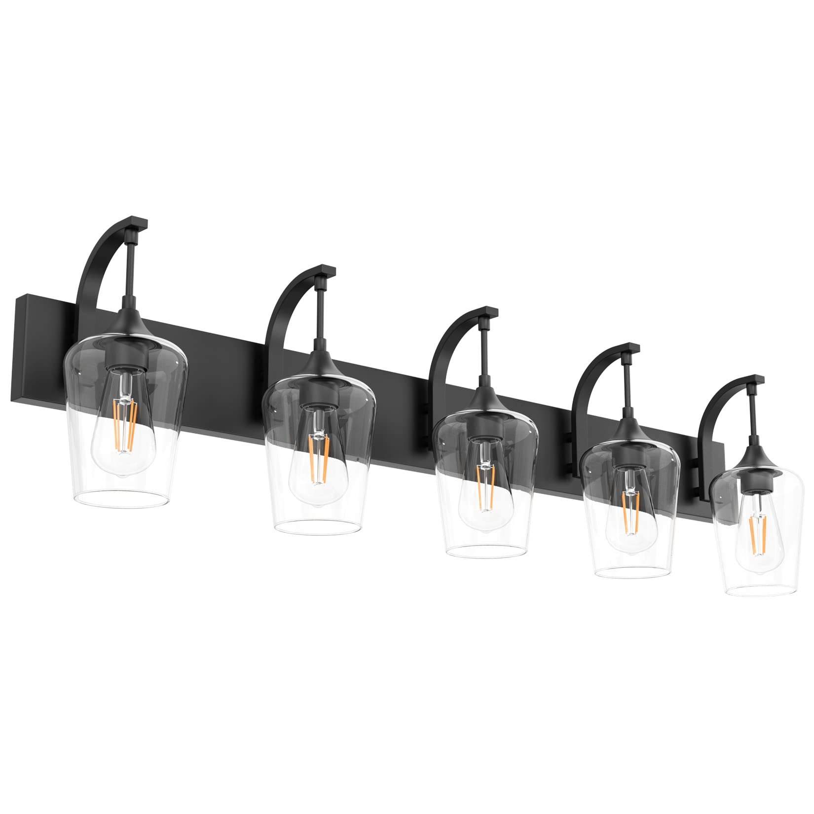 Ralbay 5-Light Matte Black Bathroom Vanity Light Fixture, Clear Glass, 42.5 inch, Industrial Style, Model 1131rablay