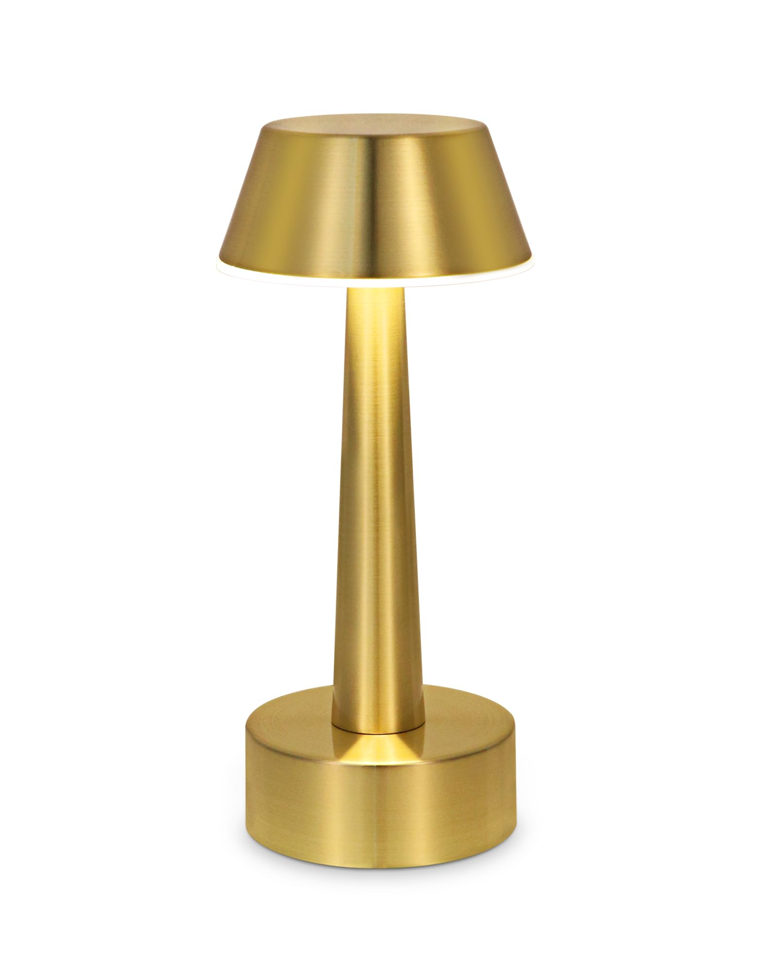 Cordless Rechargeable Table Lamp Small Battery Operated Lamp for Restaurant, 3 Color Stepless Dimmable LED Touch Lamp Gold Porta