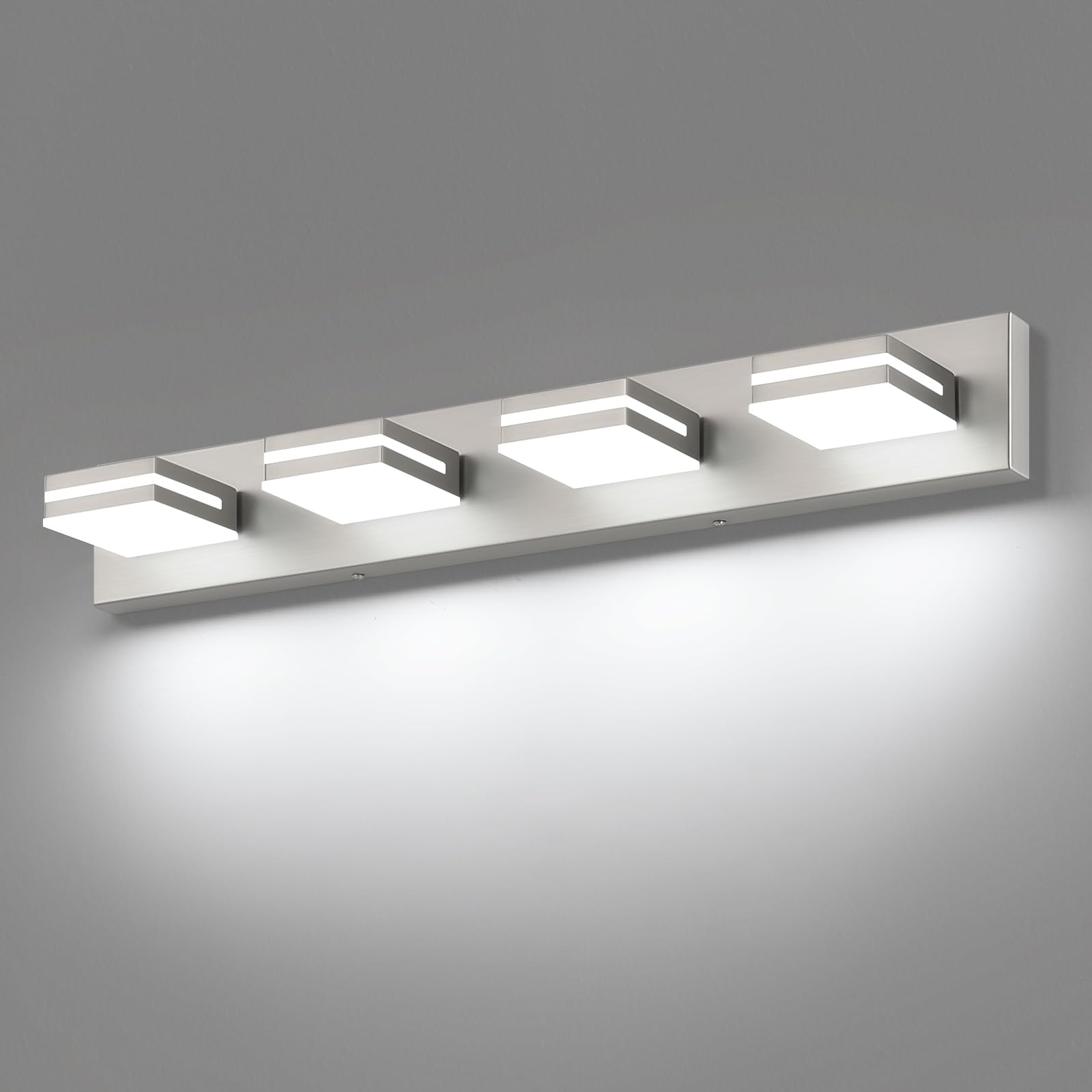 Sinerise Led Modern Bathroom Vanity Light Fixtures (4-Light  30-Inch)  Brushed Nickel Modern Acrylic Bathroom Wall Lighting Fixtures Over Mirror (Cool White 6000K)