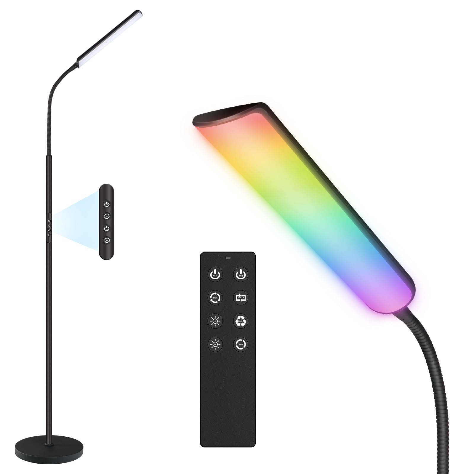 Dimunt Led Floor Lamp, 15W Super Bright Rgb Corner Lamp, 3000K-6500K 4 Color Temps Dimmable Floor Lamp, Remote & Touch Control,