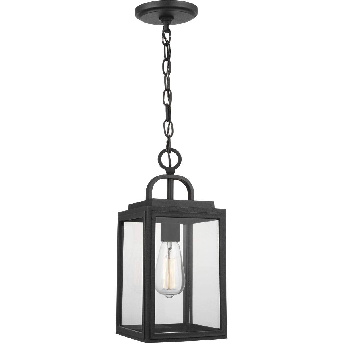 Progress Lighting 1-Light Outdoor Hanging Lantern, Textured Black, 15.38x7x7, Model P550064-031, Clear Glass, Farmhouse Style
