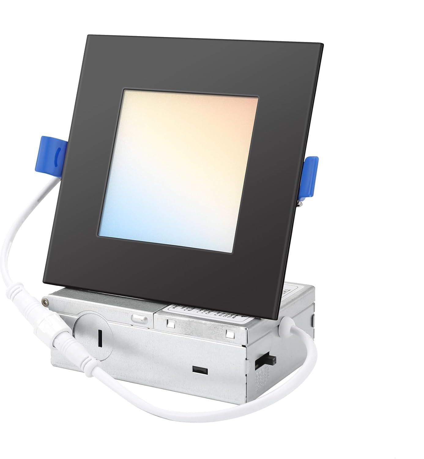 Honzin 1 Pack 6 Inch Square Led Recessed Lighting  5Cct Ultra-Thin Led Ceiling Lights  2700K/3000K/3500K/4000K/5000K Selectable  13W  Ic Rated  Dimmable Black Square Trim With Junction Box