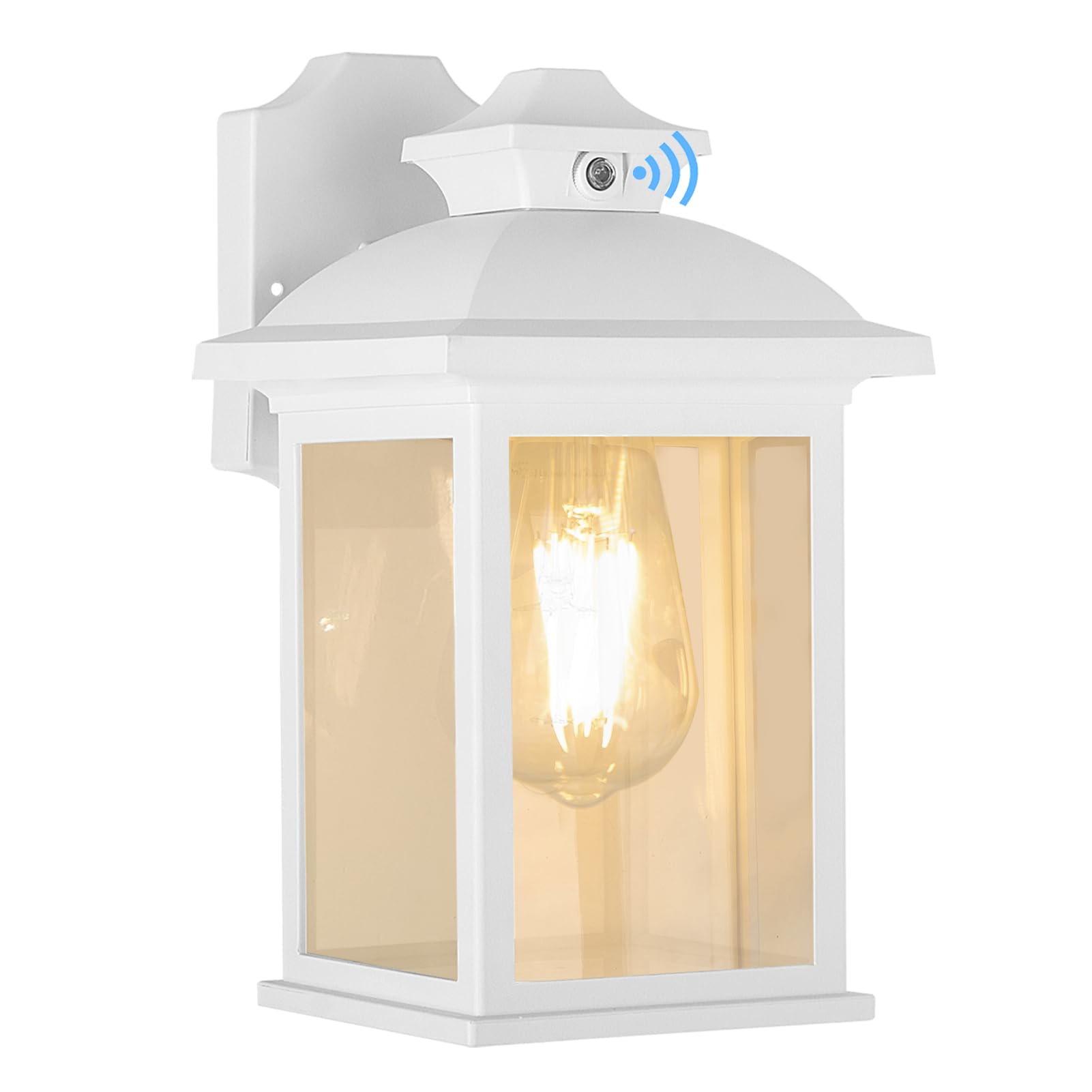 FUDESY Outdoor Wall Lantern, Dusk to Dawn Sensor, E26 Socket, 3000K LED Bulb, Plastic, White, Model FDS748EPSW, Size 748-