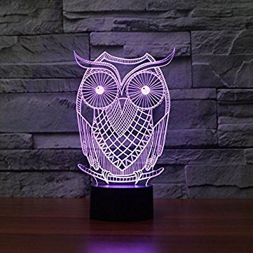 Superniudb 3D Owl Night Light Table Light 3D Lamp Table Lamp 3D Led Usb 7 Color Change Led Table Lamp Xmas Toy Gift
