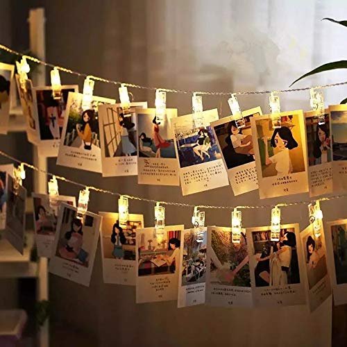 Magnoloran Led Photo Clip Remote String Lights, 40 Leds Fairy Twinkle String Lights, Wedding Party Home Decor Lights For Hanging Photos, Cards And Artwork (14 Feet, Warm White)