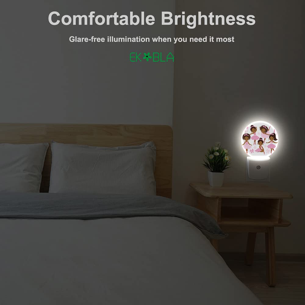 Ekobla Cute Black Ballet Dancers Night Light African-American Ballerinas Girl Cartoon Night Lights Plug Into Wall Auto Sensor Le