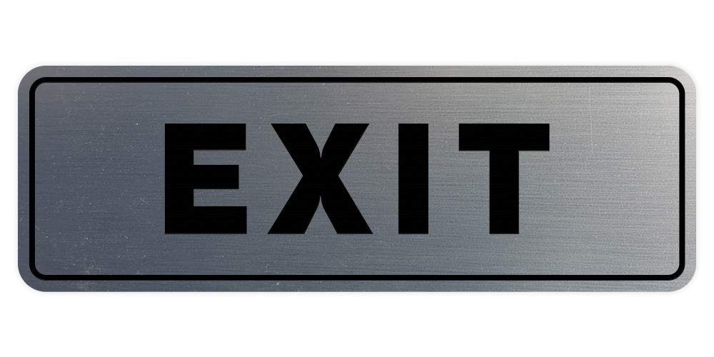 All Quality Standard Exit Wall Or Door Sign | Durable Plastic And Easy Installation | Double-Sided Foam Adhesive Tape - Silver - Large (1 Pack)