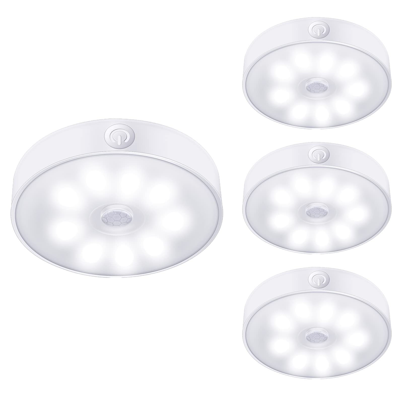 Lavaed 4 Pack Motion Sensor Puck Lights Indoor Led Closet Lights Usb Rechargeable Battery Powered Night Light 9Leds 6000K Dimmab