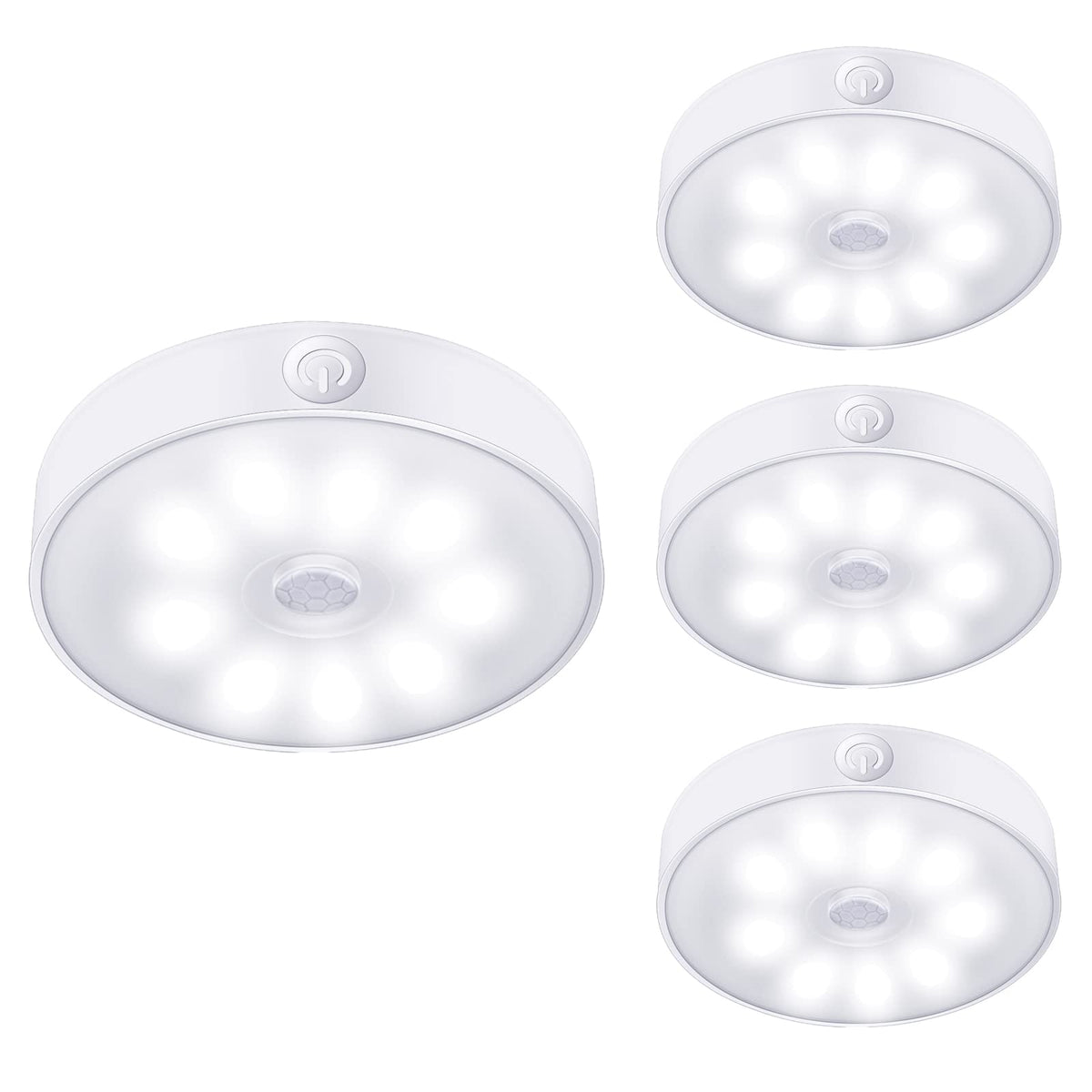 Lavaed 4 Pack Motion Sensor Puck Lights Indoor Led Closet Lights Usb Rechargeable Battery Powered Night Light 9Leds 6000K Dimmab