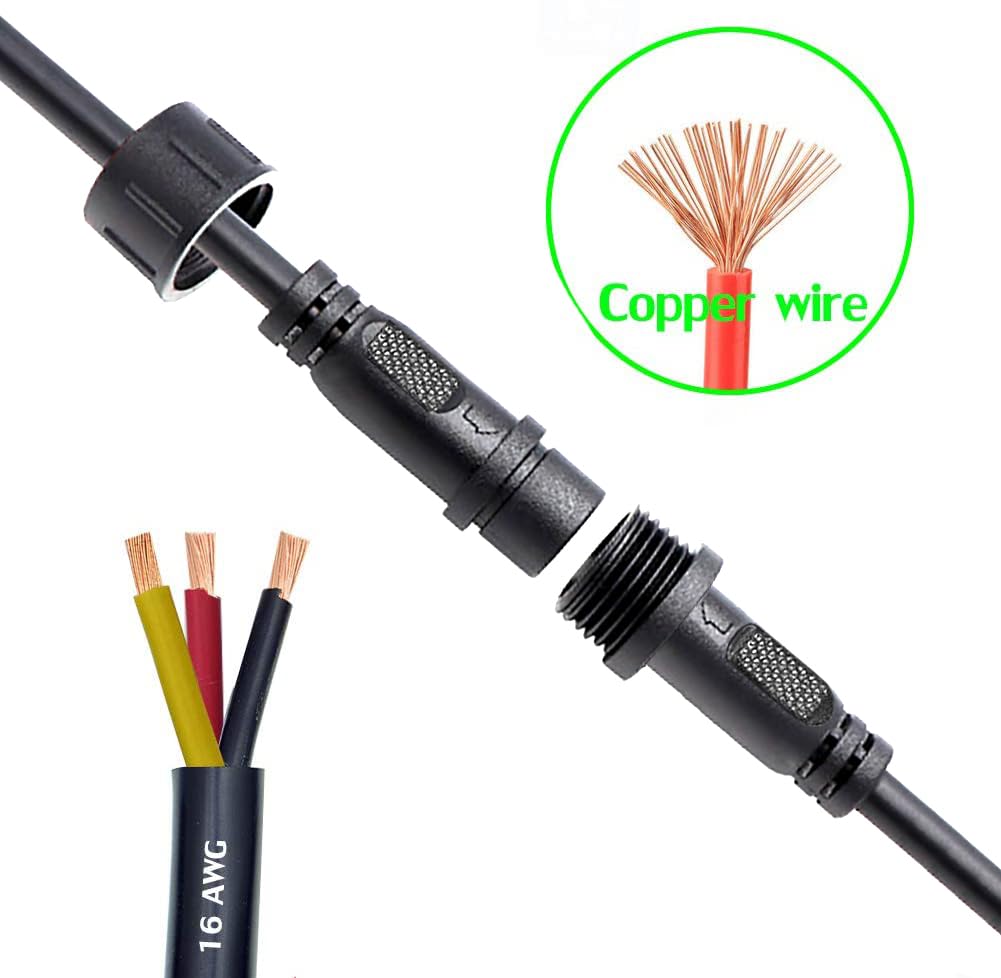 Qofowin 3Wire Waterproof Connector, 3Pin Male Female Plug Led Connector With 16 Awg Ip68 20Cm Extension Cable For Car, Boat,Truck,Indoor/Outdoor Led Strip Lights.(3Pin 5Pairs)