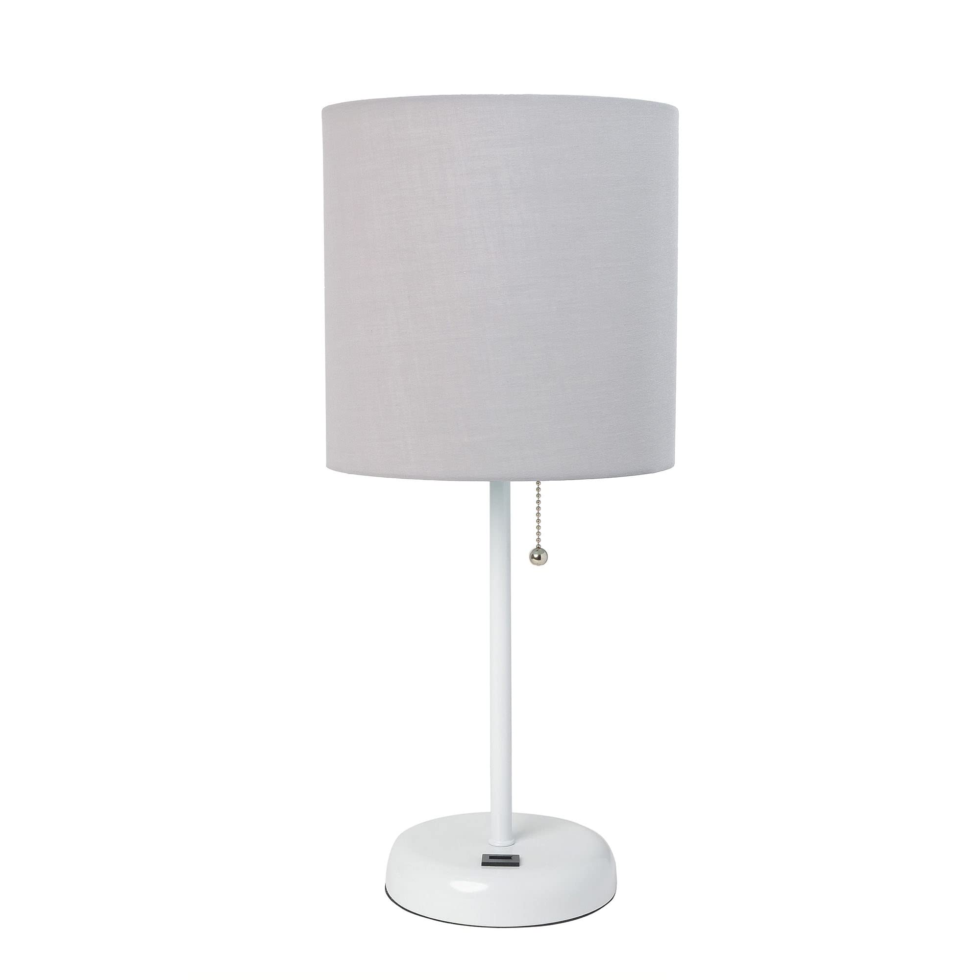 Creekwood Home 19.5&quot; Usb Table Lamp, White Metal With Gray Drum Shade, Contemporary Design