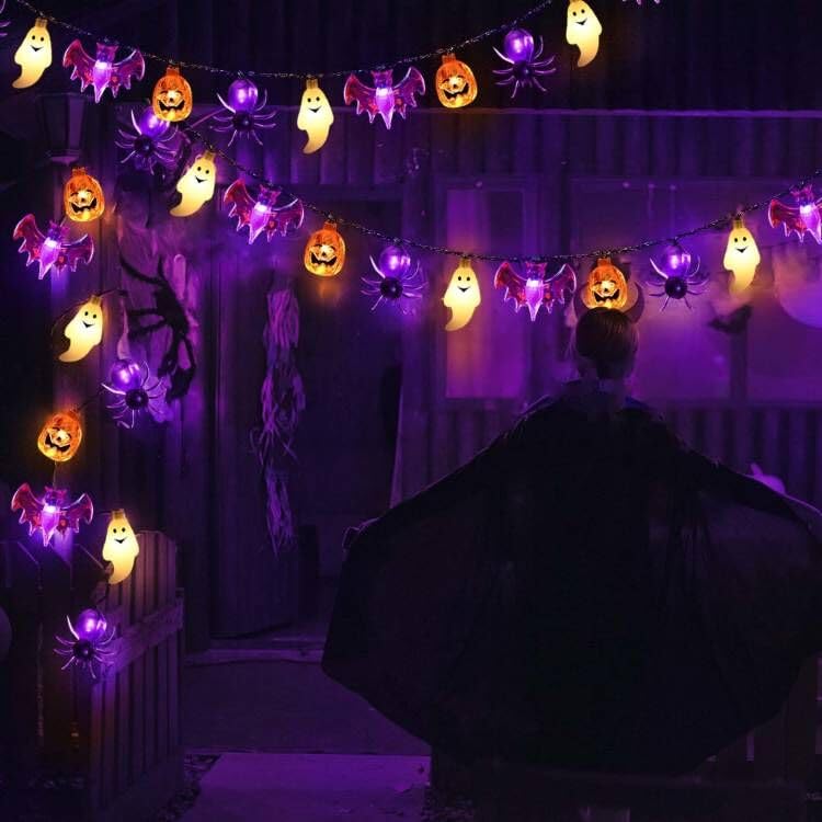 Janchs 40Led Solar Halloween Lights, Waterproof Pumpkin Bat Ghost Decor, 8 Modes, Warm White