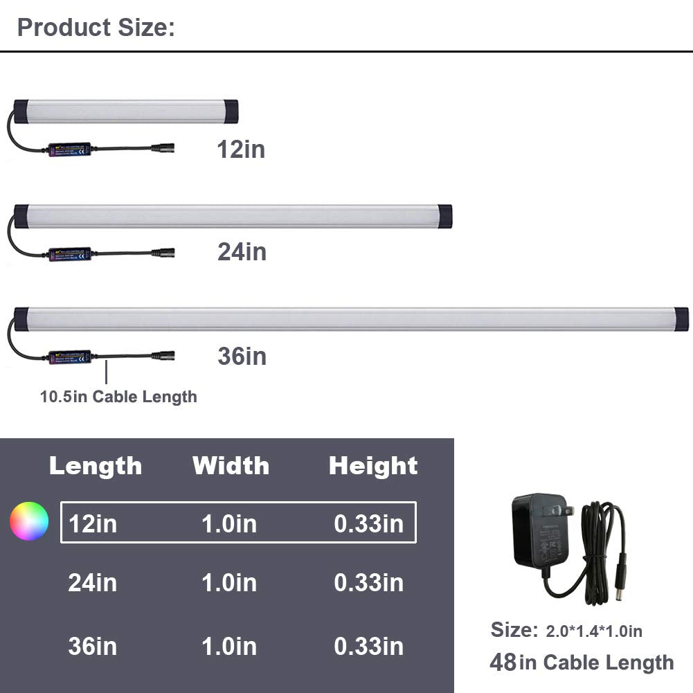 LAIFUNI Dimmable RGB LED Under Cabinet Light Bar, 12 Inch Aluminum, Red, RF Remote Control for Desk, Room, Cupboard, Shelf, Closet