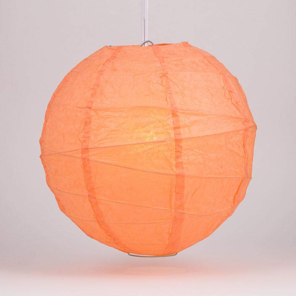 Quasimoon Paperlanternstore.Com 16 Inch Peach/Orange Coral Round Paper Lantern, Crisscross Ribbing, Hanging Decoration