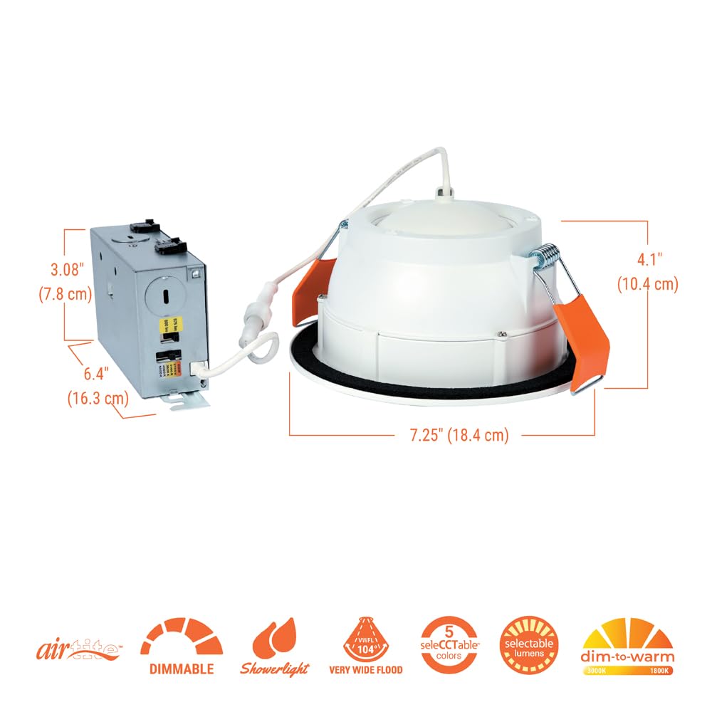 HALO RA 6-Inch Canless LED Recessed Downlight, Adjustable Gimbal, Selectable Lumens & Color, Dim-to-Warm, White, Model RA6LS9FSD