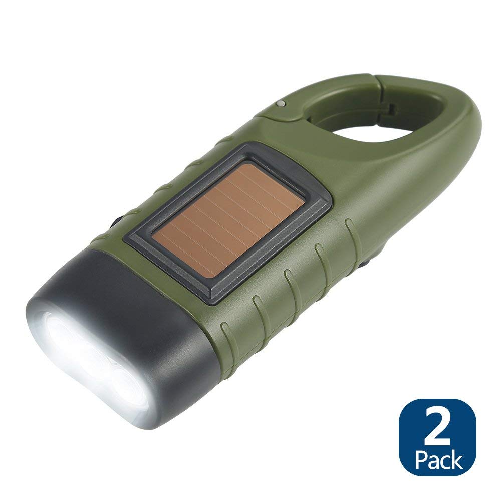 Simpeak Hand Crank Solar Powered Flashlight, Emergency LED Torch, Green, Model S19, Rechargeable, Durable ABS Material