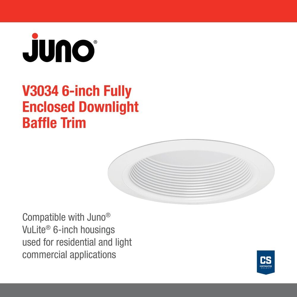 Juno Lighting V3034 Wwh Vulite Round Full Baffle Trim, White, 6-Inch