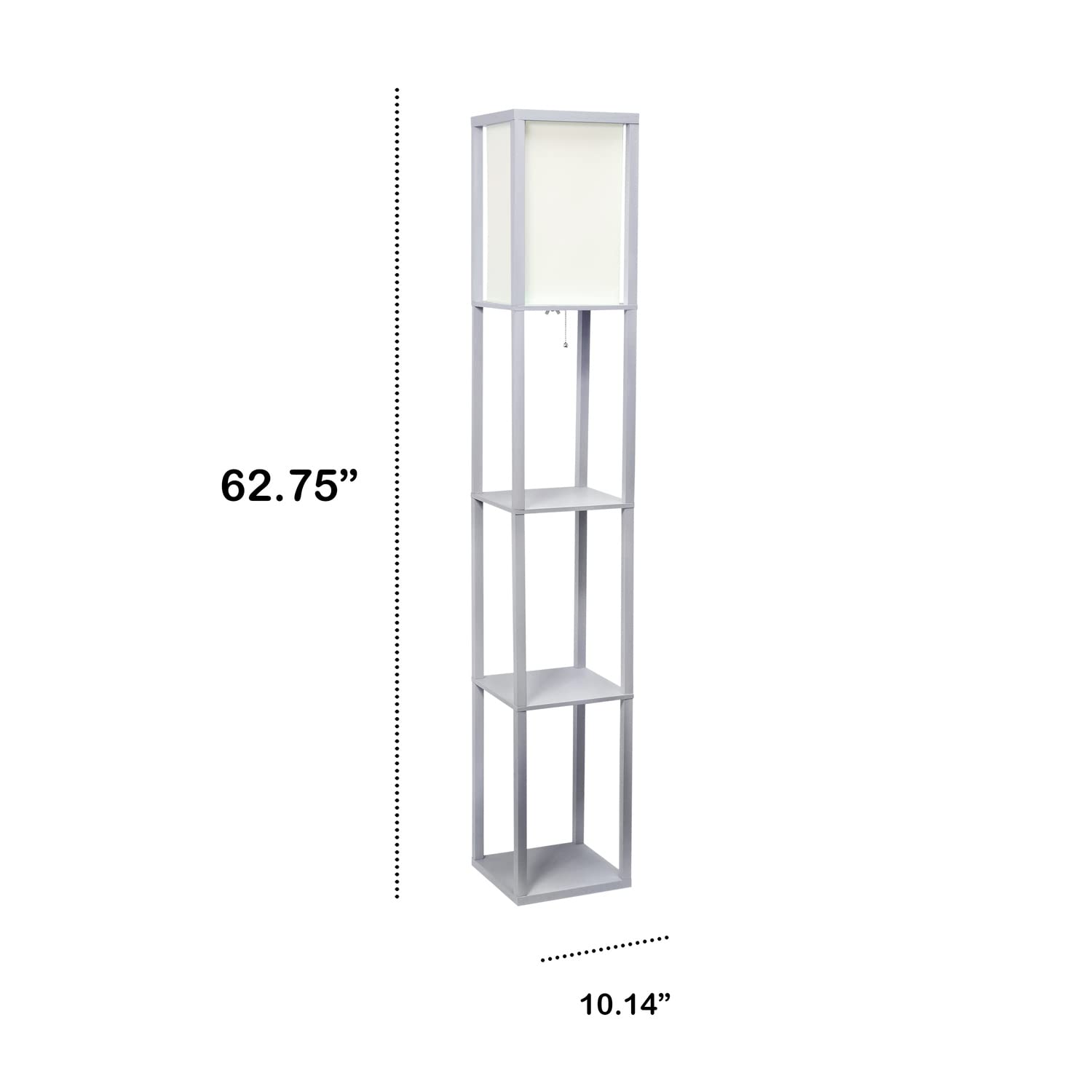 LALIA HOME Column Shelf Floor Lamp, Linen Shade, Gray, Wood, Model LHF-3004-GY
