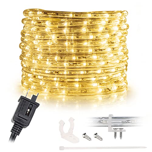Wyzworks 20Ft 216 Led Rope Light, Connectable Waterproof Permanent Outdoor Clear Pvc Tube, Etl Certified, Christmas Trees Holiday Decorative Landscape Backyard Patio Accent Decor Lighting - Warm White
