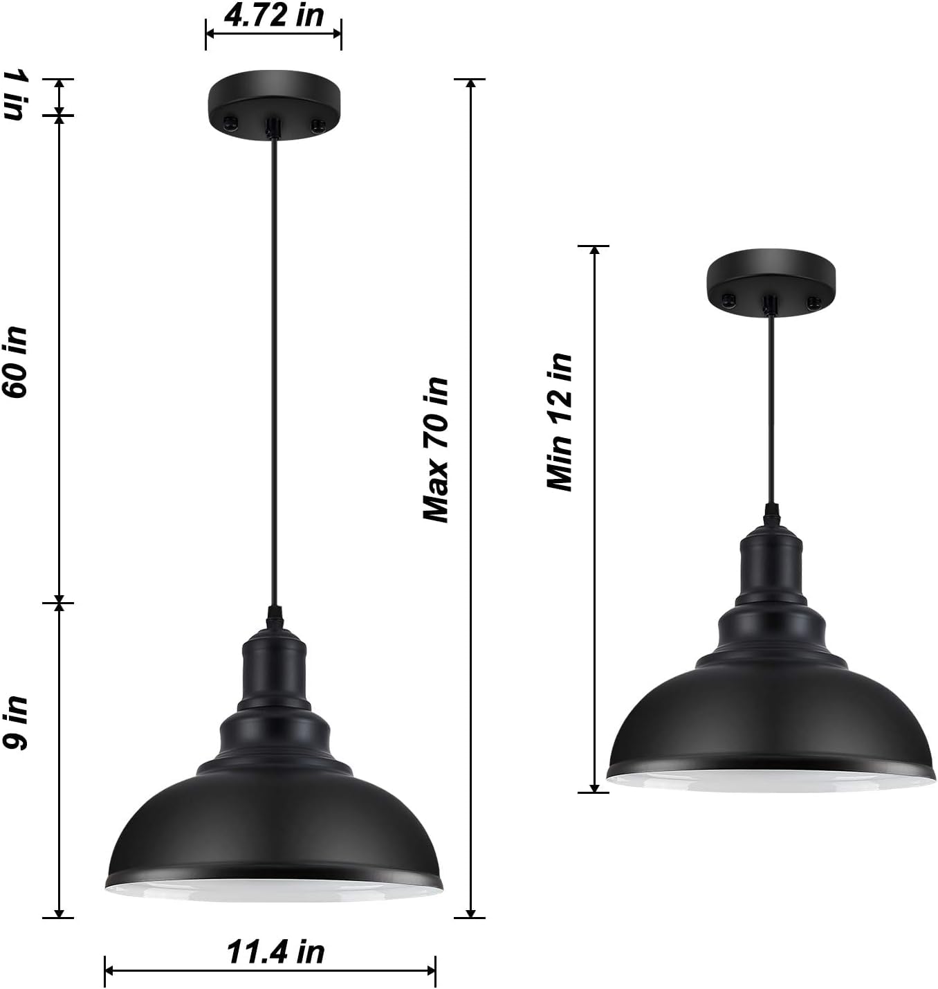 Loehinle 3Pcs Pendant Lighting, Vintage Industrial Fixtures, Black Metal Chandelier Lights, Ceiling Lamp For Kitchen Home Island