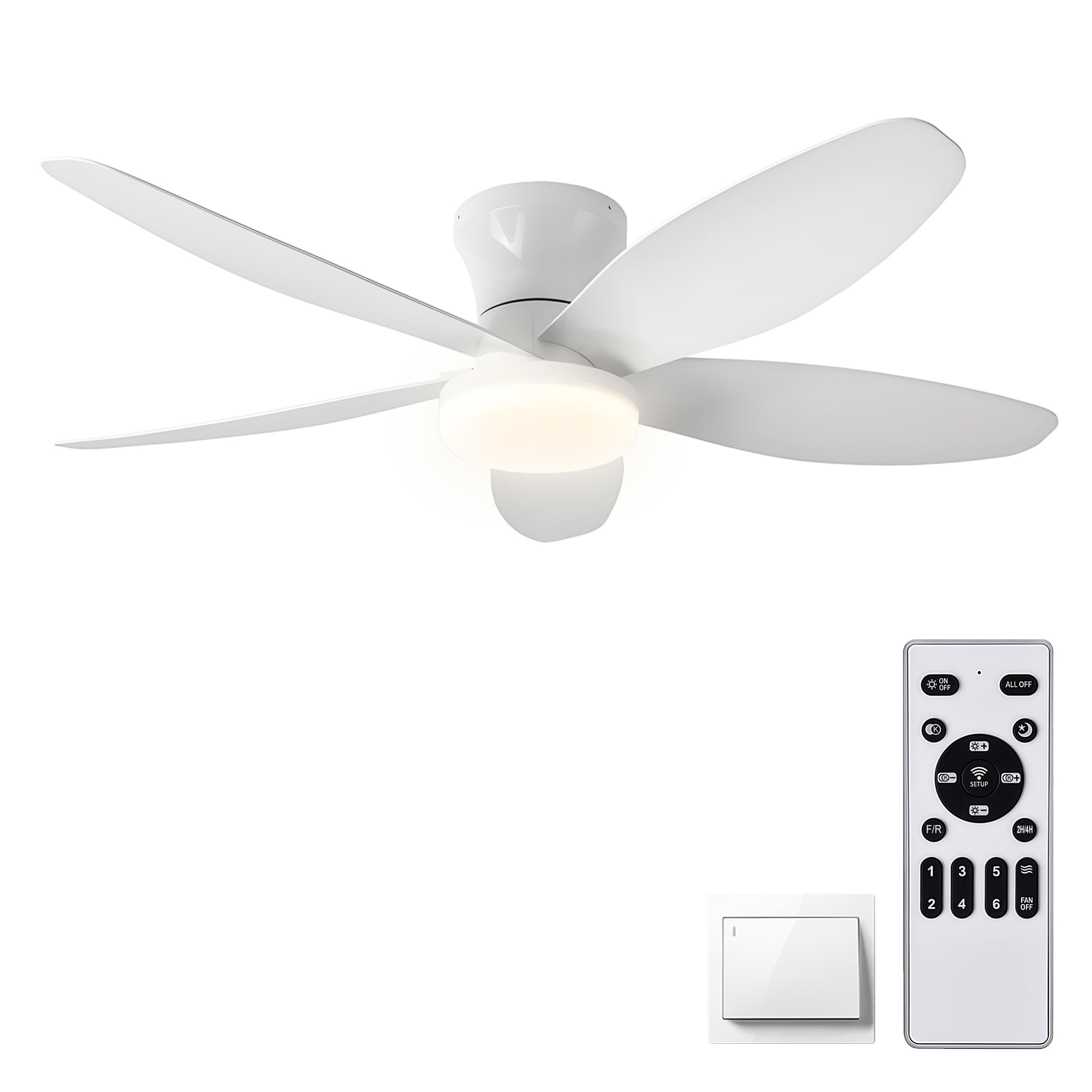 42 Low Profile Flush Mount Ceiling Fan with Lights & Remote, Dimmable 3-Color LED, 6 speed wind, Reversible DC Motor,Timer, Memo