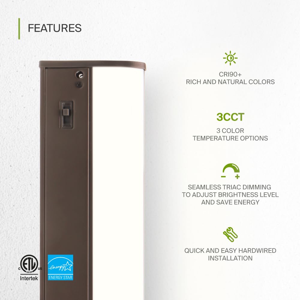 Asd Led Under Cabinet Lighting Bronze, 18 Inch 8W 715 Lm, Dimmable Hardwired Under Cabinet Lights For Kitchen, 3000K/4000K/5000K