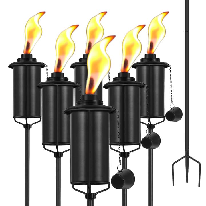 ZSZMFH Metal Torch 6 Pack, 16oz Outdoor Garden Décor, 59-Inch Citronella Torches with 3-Prong Stake, Table Top for Party Patio