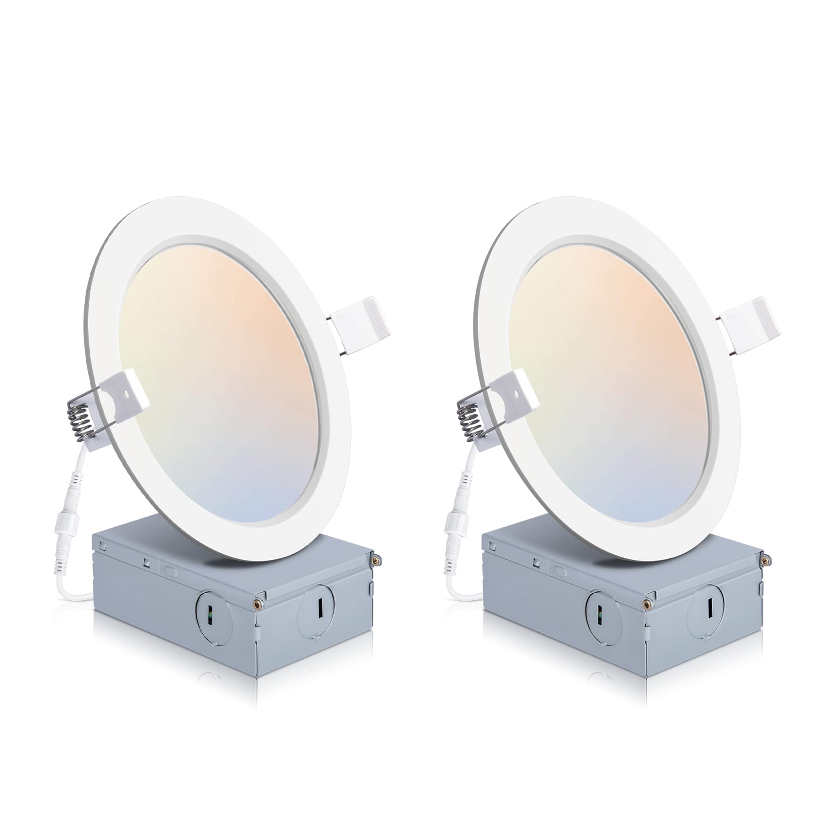 POWERASIA 2 Pack Recessed Lighting 6 Inch with Junction Box, 2700K/3000K/4000K/5000K/6000K Dimmable Flush Mount Ceiling Light, 1