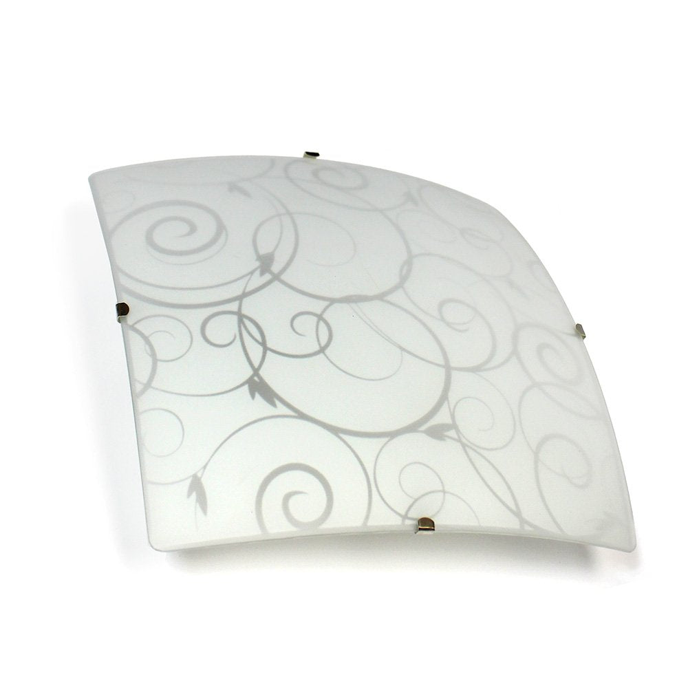Simple Designs Fm3001-Wht Square Flushmount Ceiling Light, White Glass, 9.87X9.87X3.25 Inches, Scroll Swirl Design