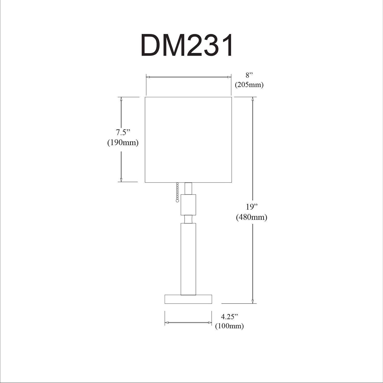 Dainolite Table Lamp, Square Shade