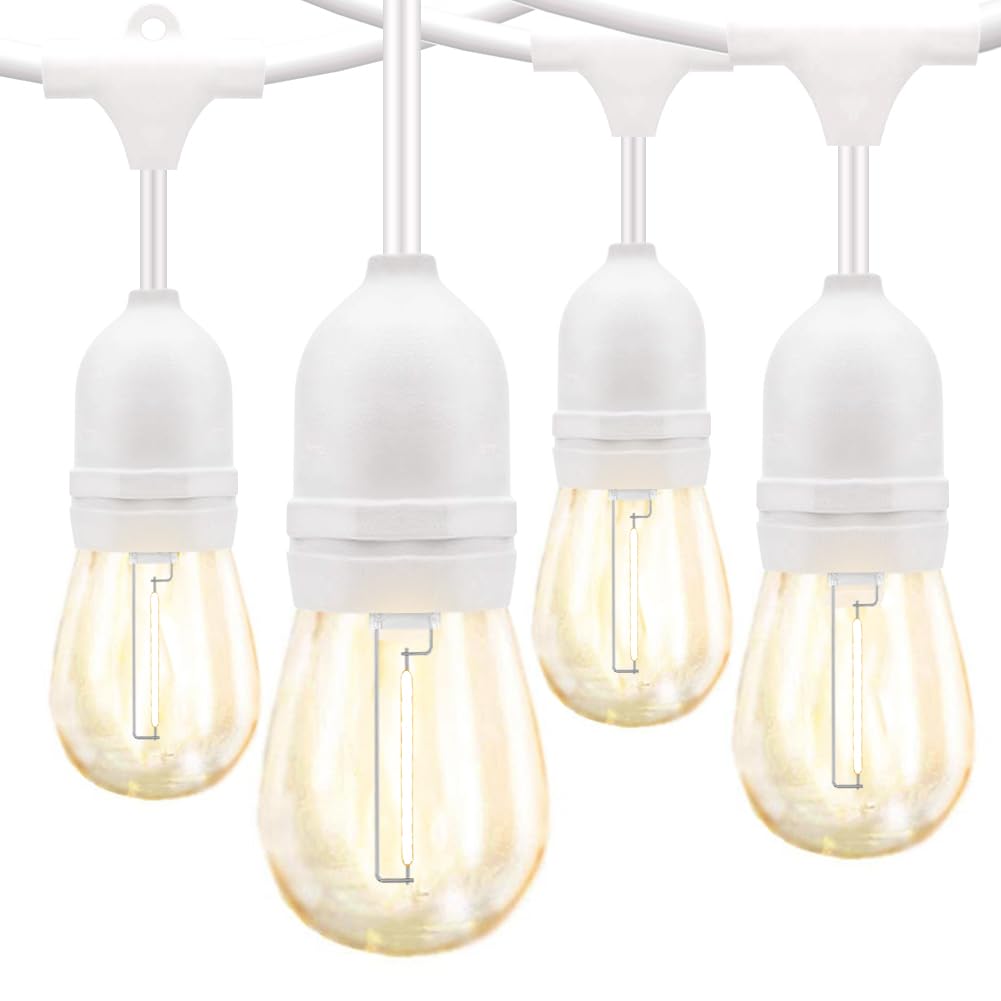 Banord Outdoor String Lights, 48FT Waterproof Patio Lights with 1W Dimmable LED Bulbs, White Hanging String Lights for Outdoor B