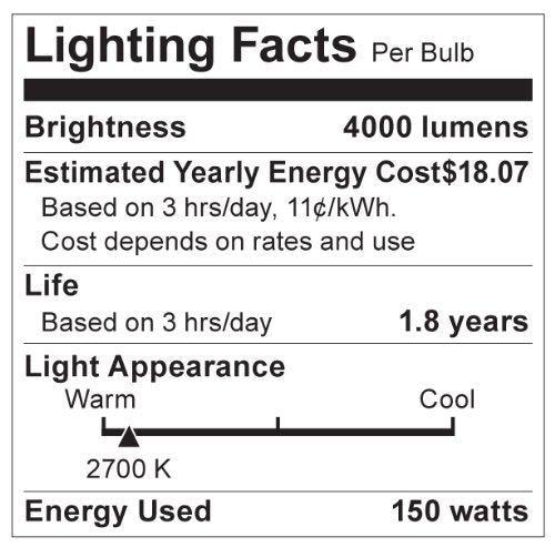 Satco S3475 250-Watt T10 Light Bulb, Clear, Medium Base, 3x3x1 Size