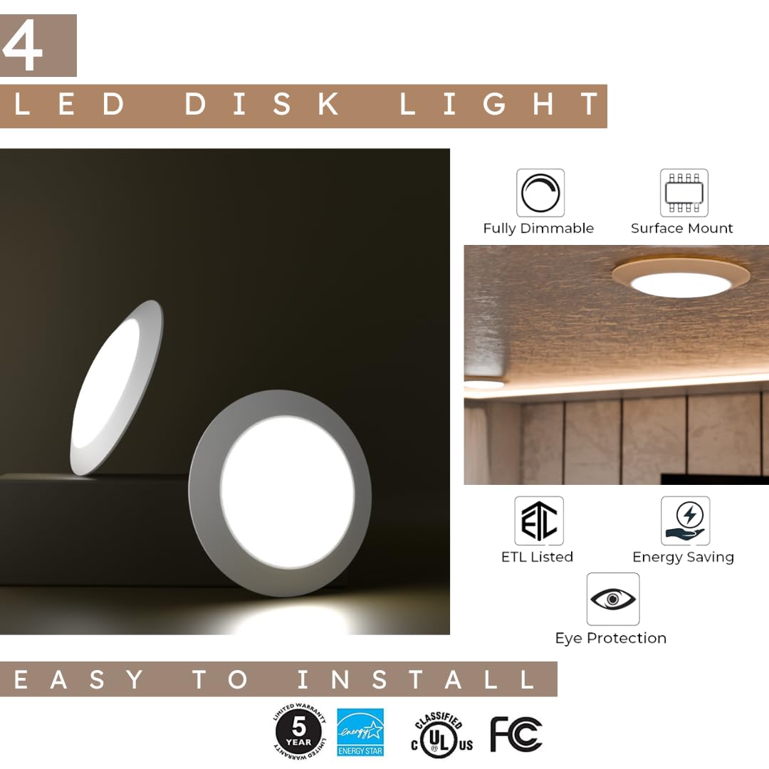 Lunabode Led 7.5'' Led Ceiling Light Flush Mount Light Fixture | Led Lights |10.5W (85W Equivalent), 120V, 2700K, Etl, Wet Locat