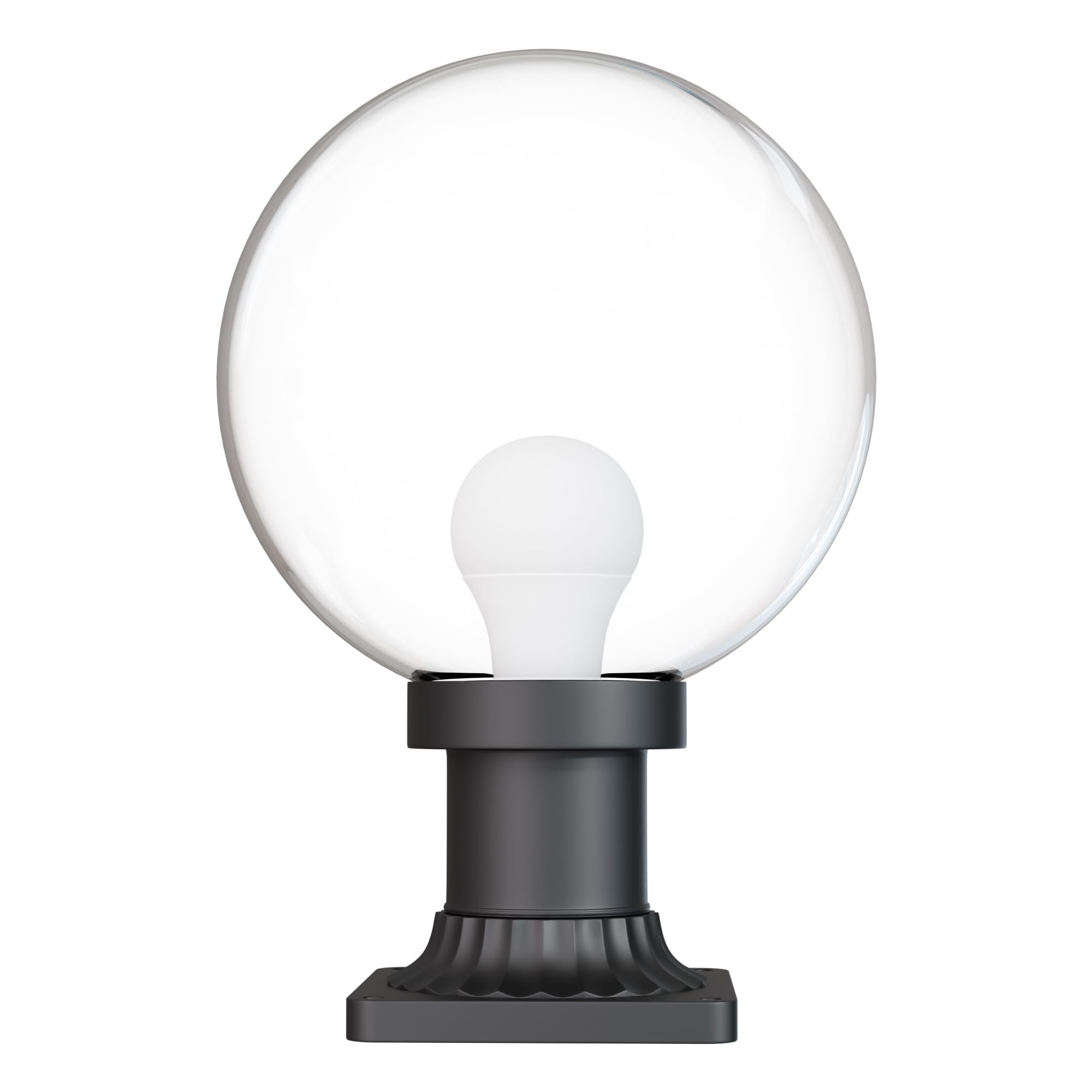 KASTLITE 10 Globe Pier Mount Outdoor Lighting with LED Lamp | UV & Waterproof Pillar & Column Lights | Deck Driveway Yard Patio & Garden Fixture | Made in USA | Clear Cover  Black Decorated Base