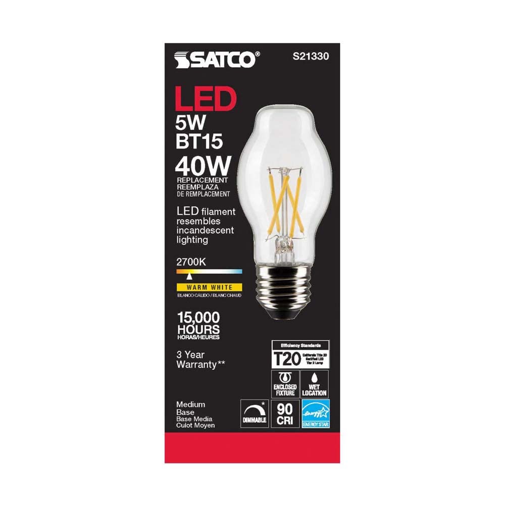 Satco 6Pk 5W Bt15 Led 2700K Medium Base Dimmable - 40W Equiv